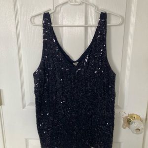 NWT JCrew Navy Sequined V-Neck Top Size XL